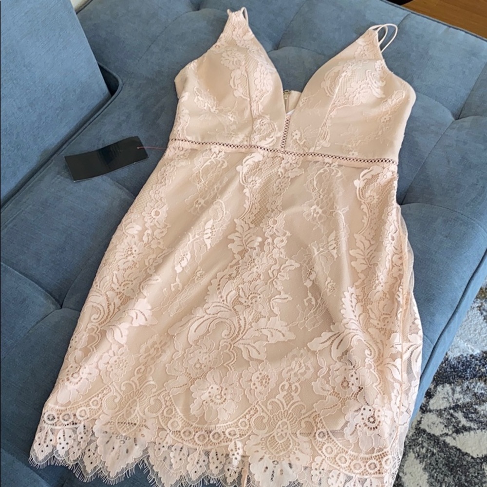 Bebe nude lace low cut dress